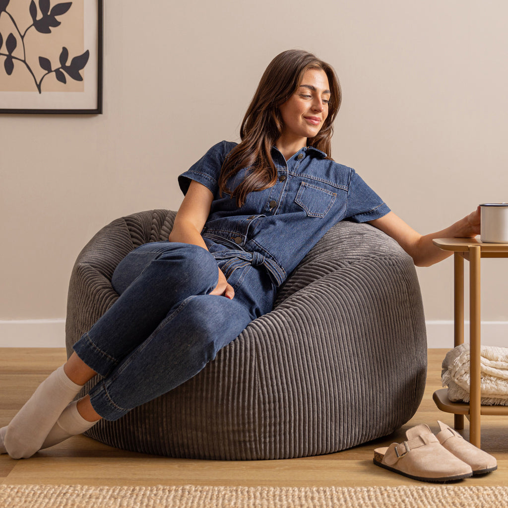 Kingston Corduroy Classic Bean Bag Charcoal Grey