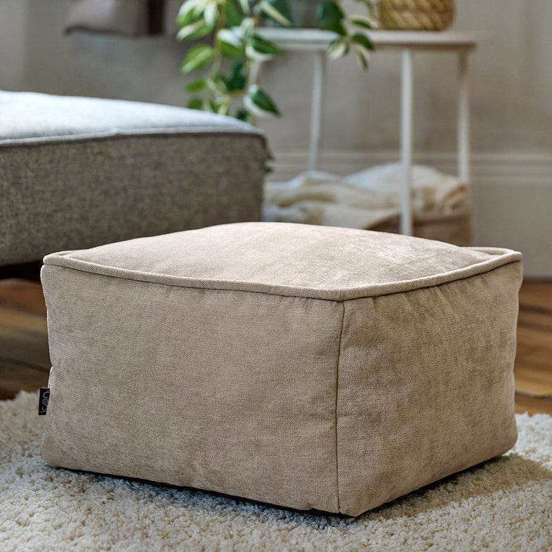 Amara Chenille Square Footstool - Natural
