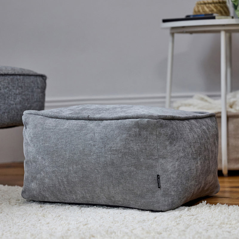 Amara Chenille Square Footstool - Grey