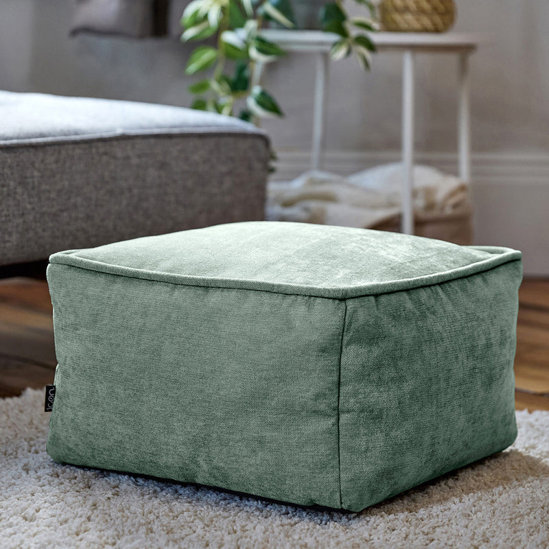 Amara Chenille Square Footstool - Sage Green