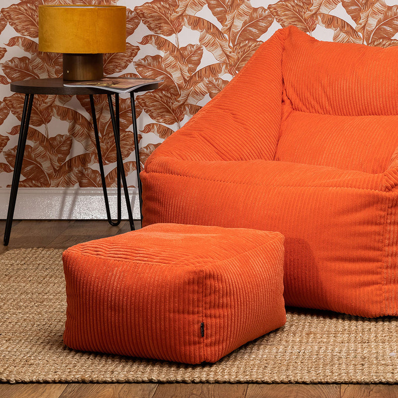 Amara Corduroy Square Footstool - Orange