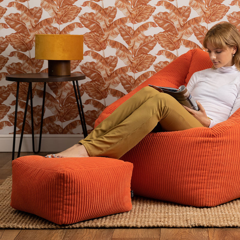 Amara Corduroy Square Footstool - Orange
