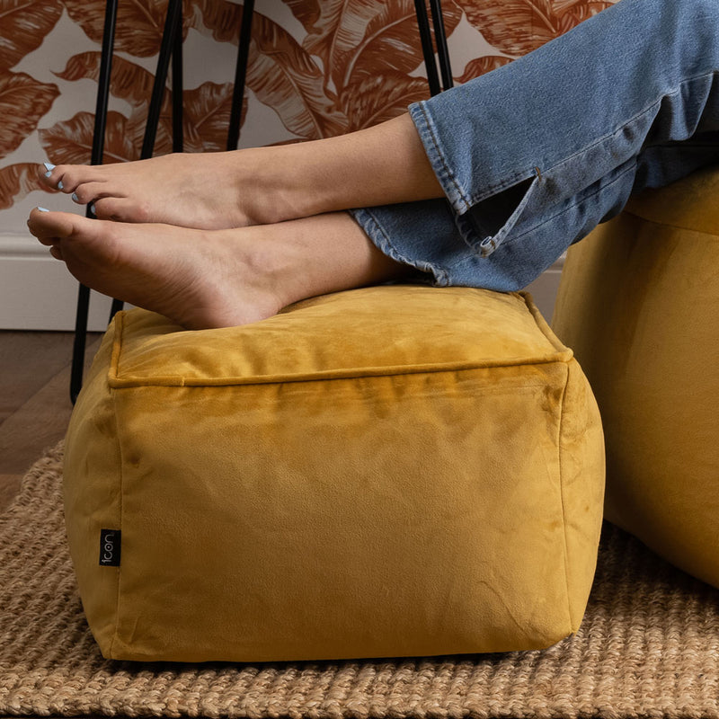 Amara Velvet Square Footstool - Ochre Yellow