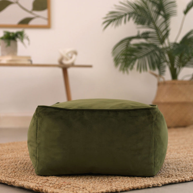 Amara Velvet Square Footstool - Olive