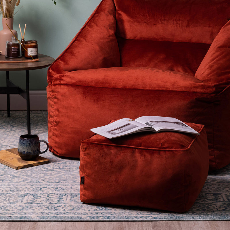Amara Velvet Square Footstool - Terracotta