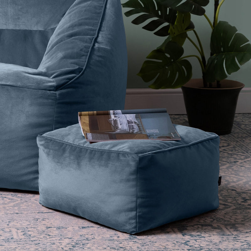 Amara Velvet Square Footstool - Light Blue