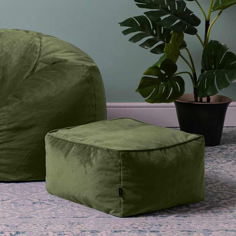 Amara Velvet Square Footstool - Sage Green