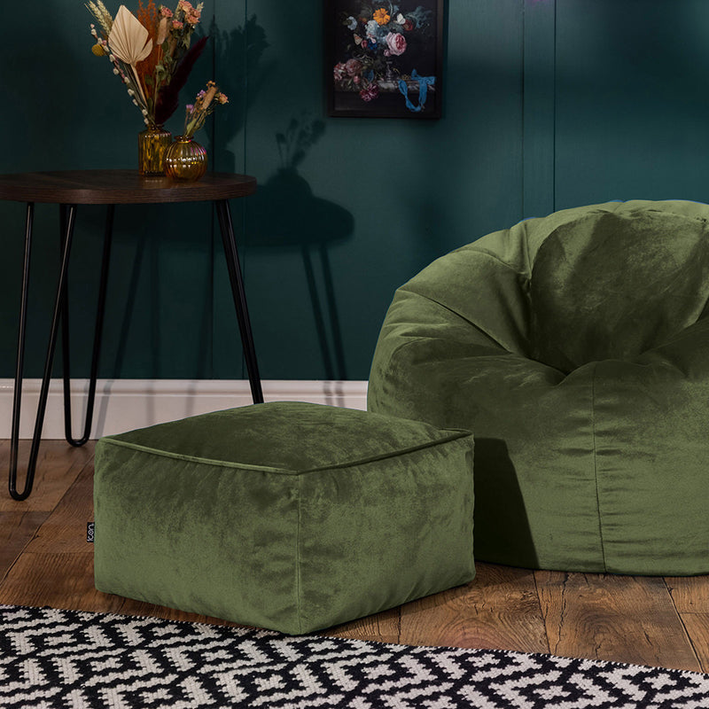 Amara Velvet Square Footstool - Sage Green