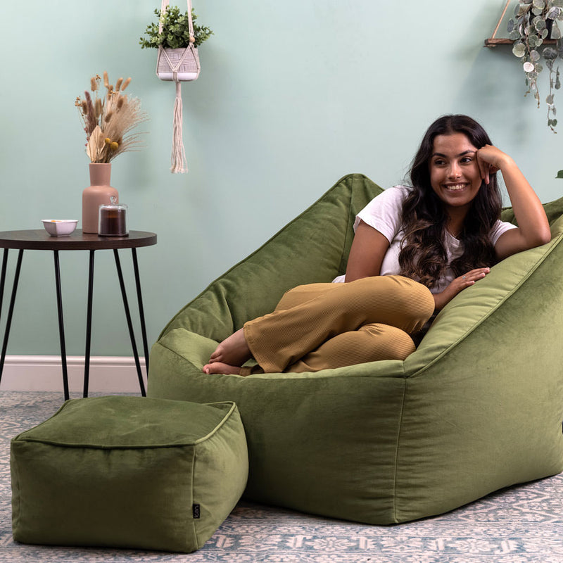 Amara Velvet Square Footstool - Sage Green