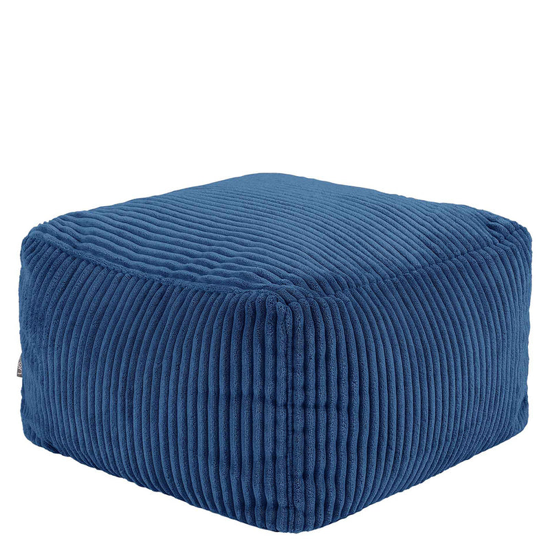 Amara Corduroy Square Footstool - Denim Blue