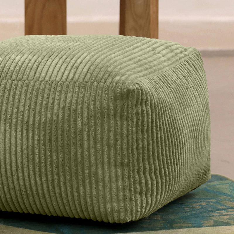 Amara Corduroy Square Footstool - Green