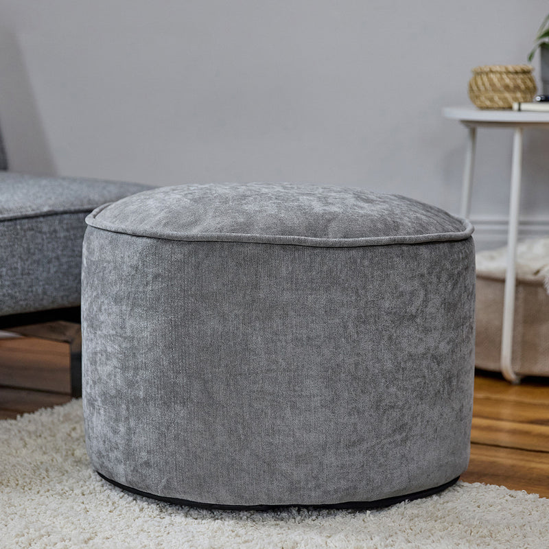 Milano Round Chenille Pouffe Footstool - Grey