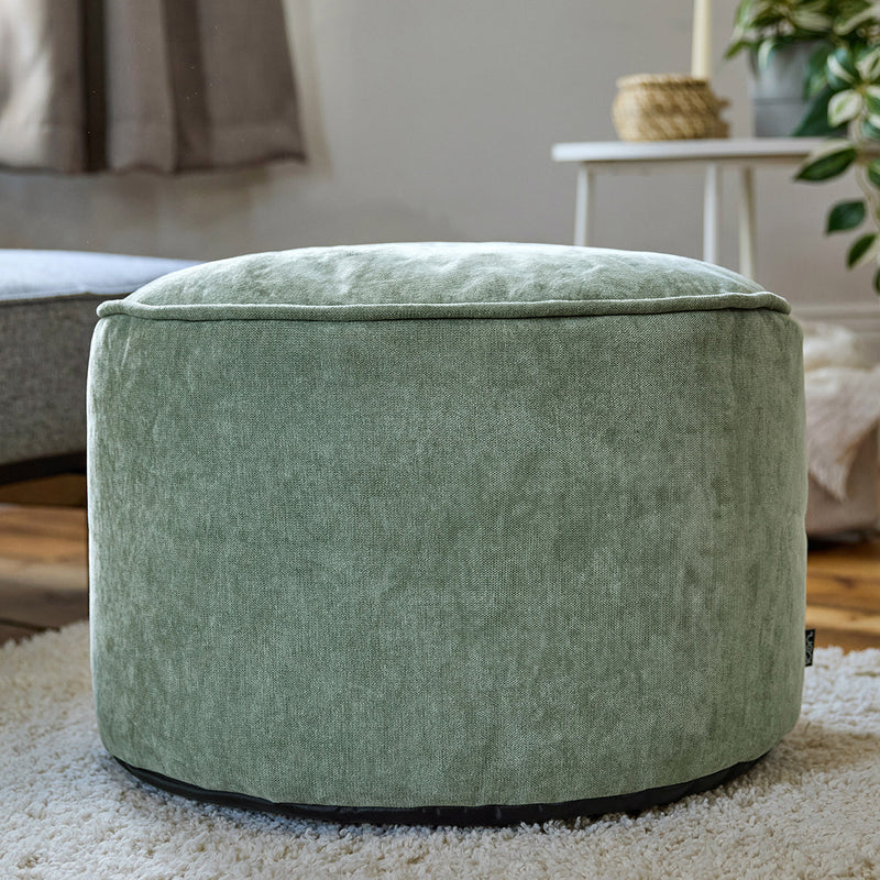 Milano Round Chenille Pouffe Footstool - Sage Green