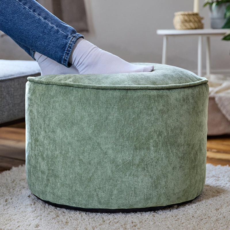 Milano Round Chenille Pouffe Footstool - Sage Green