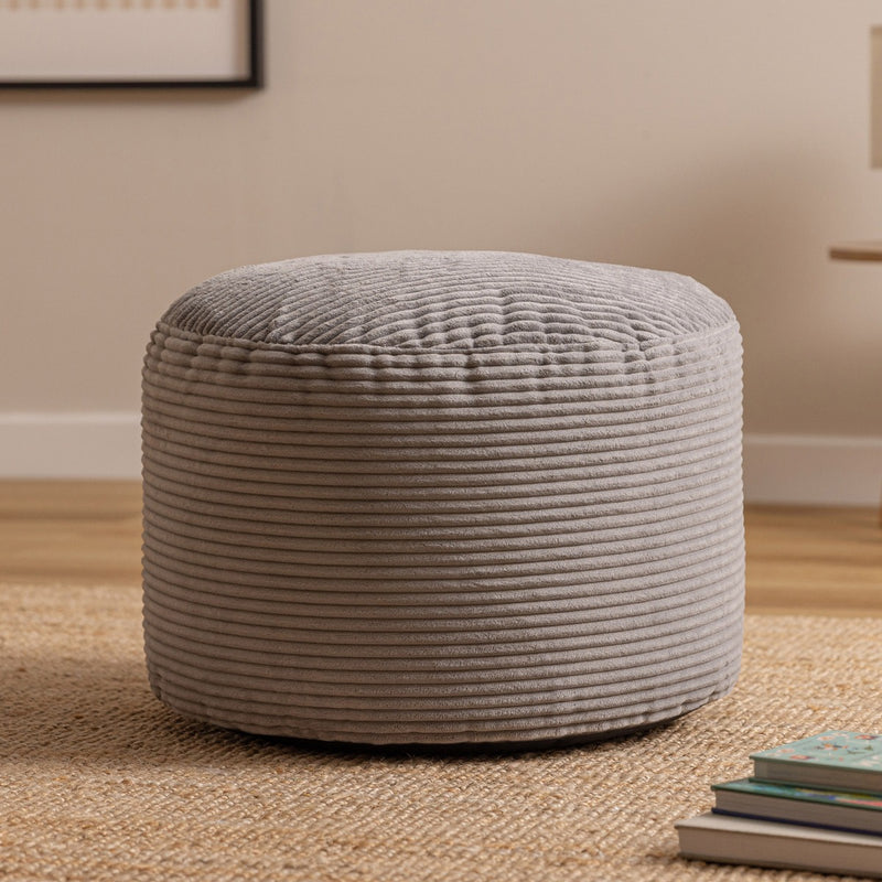 Milano Corduroy Round Pouffe Footstool - Grey
