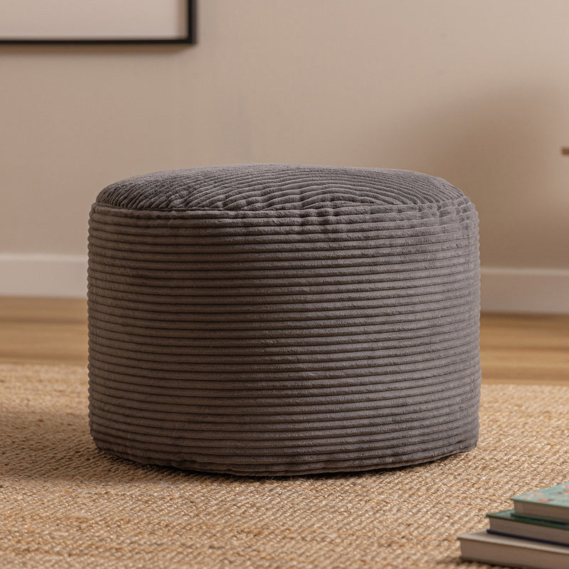 Milano Corduroy Round Pouffe Footstool - Charcoal Grey