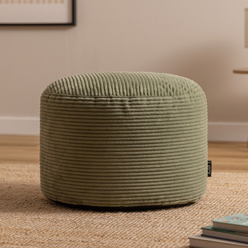 Milano Corduroy Round Pouffe Footstool - Green