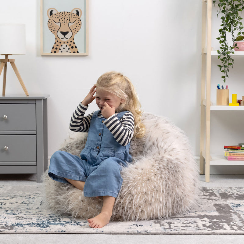 Kids Kingston Luxury Faux Fur Classic Bean Bag - Snow Leopard