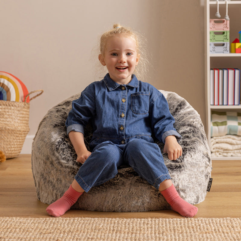 Kids Kingston Luxury Faux Fur Classic Bean Bag - Grey