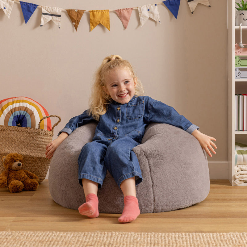 Kids Kingston Luxe Faux Fur Classic Bean Bag - Grey