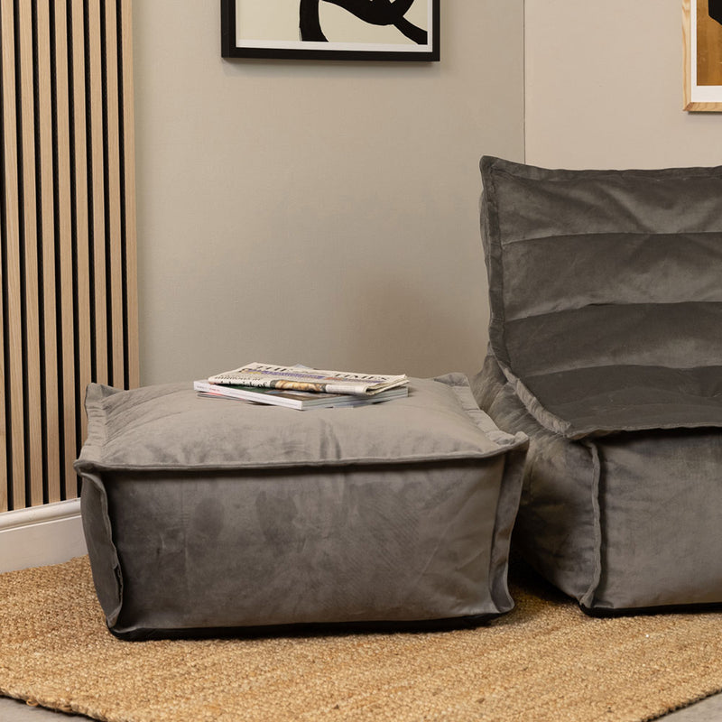 Vita Velvet Footstool - Charcoal Grey
