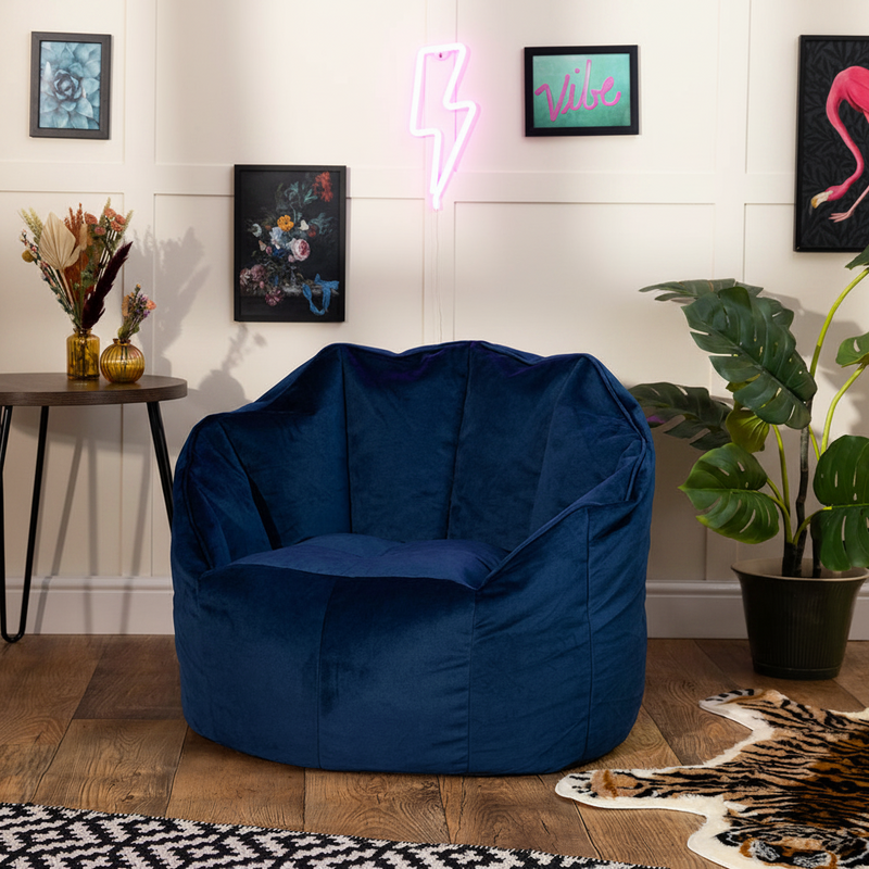 Sirena Velvet Bean Bag Accent Chair - Navy Blue
