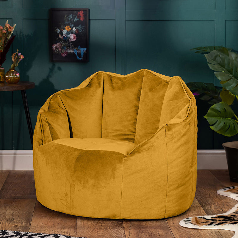 Sirena Velvet Bean Bag Accent Chair - Ochre Yellow