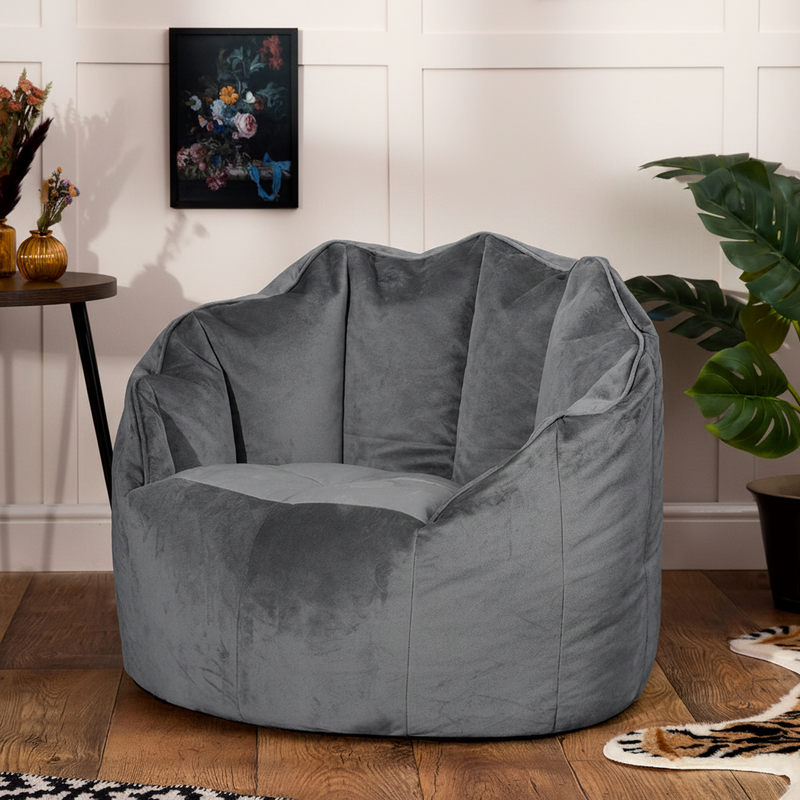Sirena Velvet Bean Bag Accent Chair - Charcoal Grey