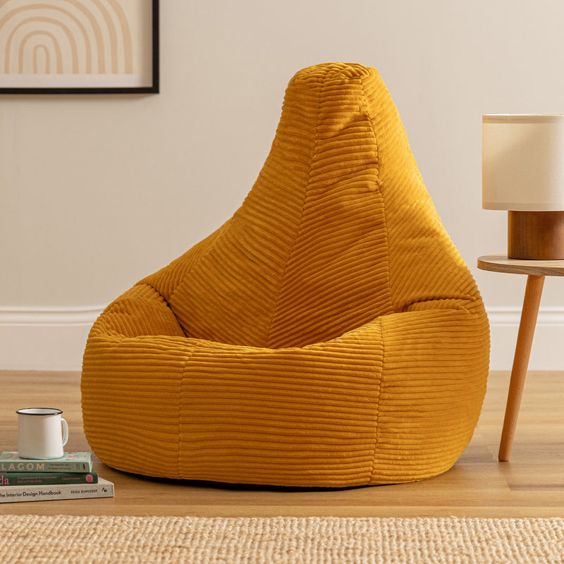 Dalton Cord High Back Bean Bag Recliner - Ochre Yellow