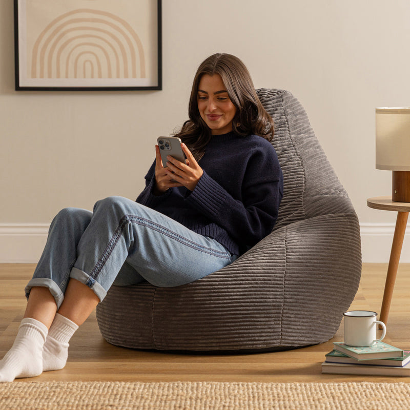 Dalton Cord High Back Bean Bag Recliner - Charcoal Grey