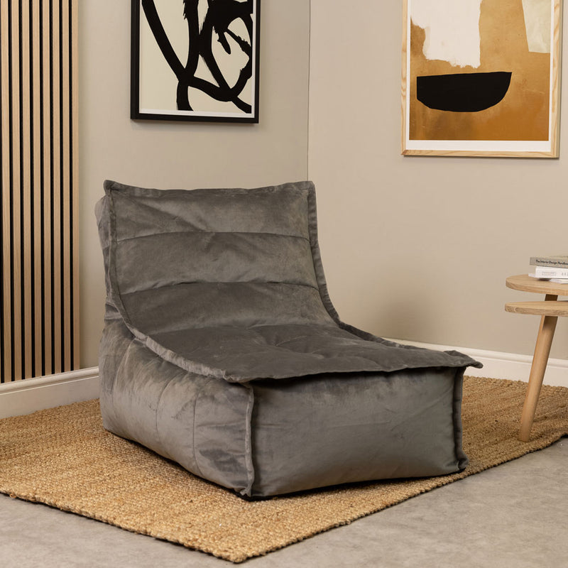 Dolce Velvet Lounger Bean Bag - Charcoal Grey