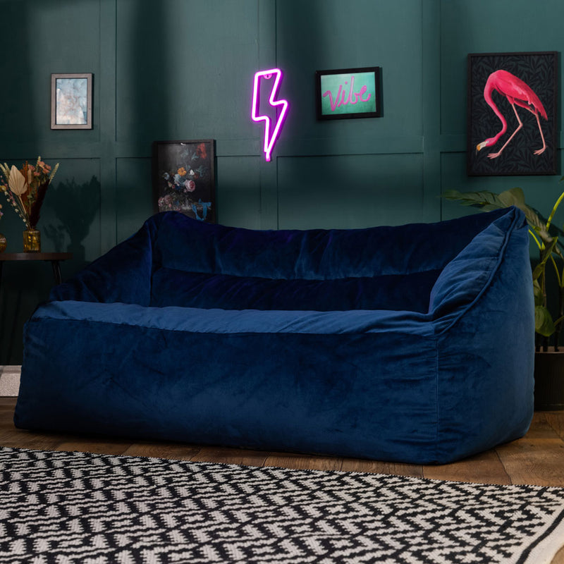 Cecilia Velvet Loveseat Bean Bag - Navy Blue