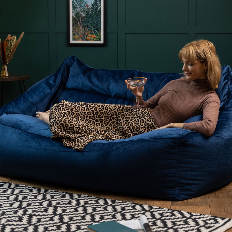 Cecilia Velvet Loveseat Bean Bag - Navy Blue