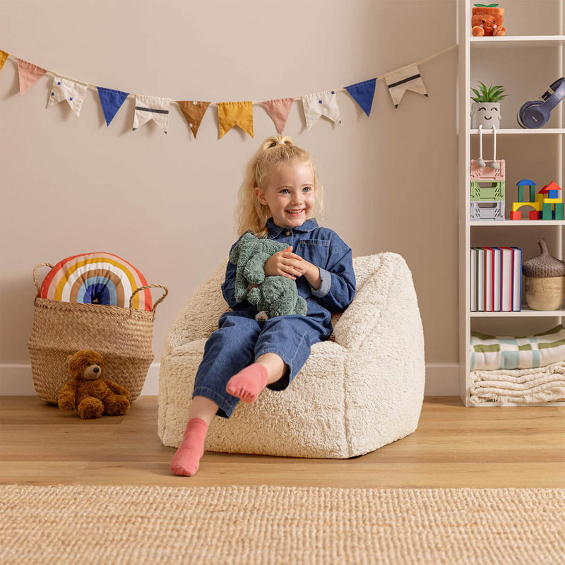 Kids Natalia Teddy Fleece Armchair Bean Bag - Natural
