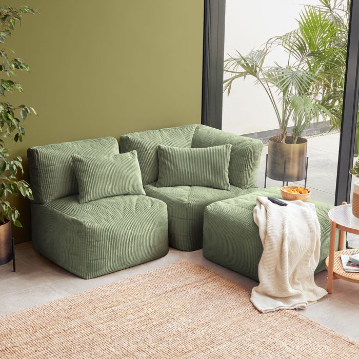 Noa Modular Jumbo Cord Bean Bag Sofa - Sage Green