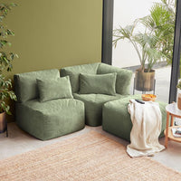 Noa Modular Jumbo Cord Bean Bag Sofa - Sage Green