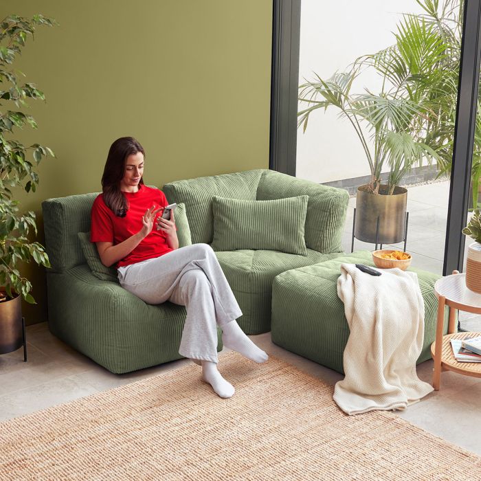 Noa Modular Jumbo Cord Bean Bag Sofa - Sage Green