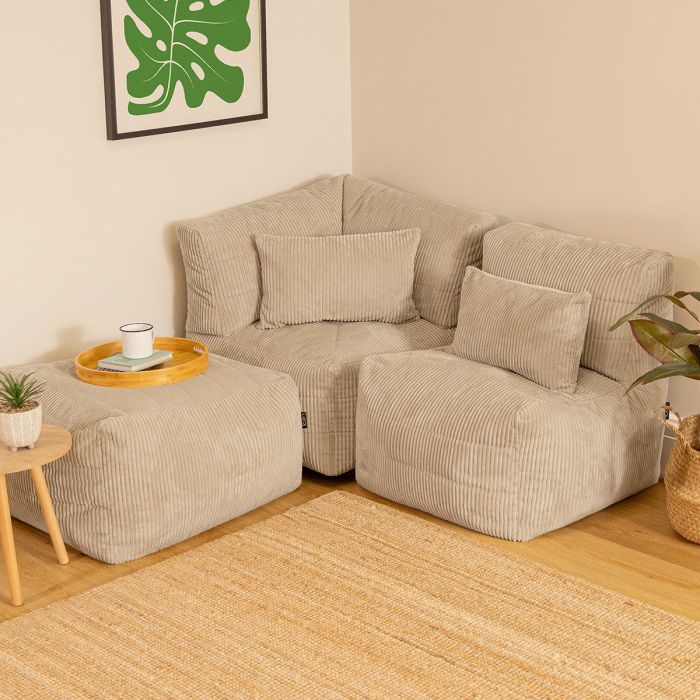 Noa Modular Jumbo Cord Bean Bag Sofa - Stone