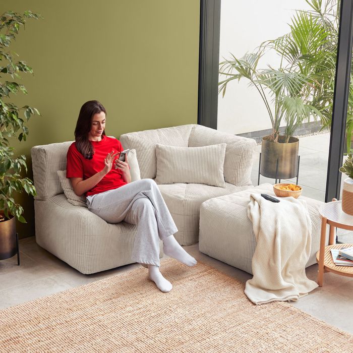 Noa Modular Jumbo Cord Bean Bag Sofa - Stone