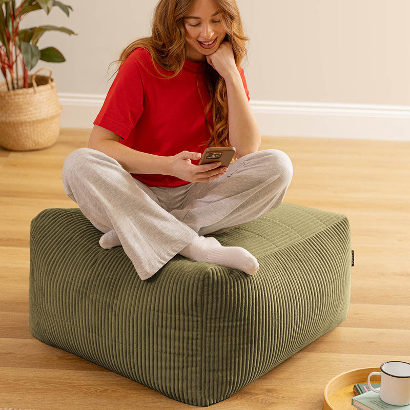 Noa Modular Bean Bag Footstool - Jumbo Cord - Sage Green
