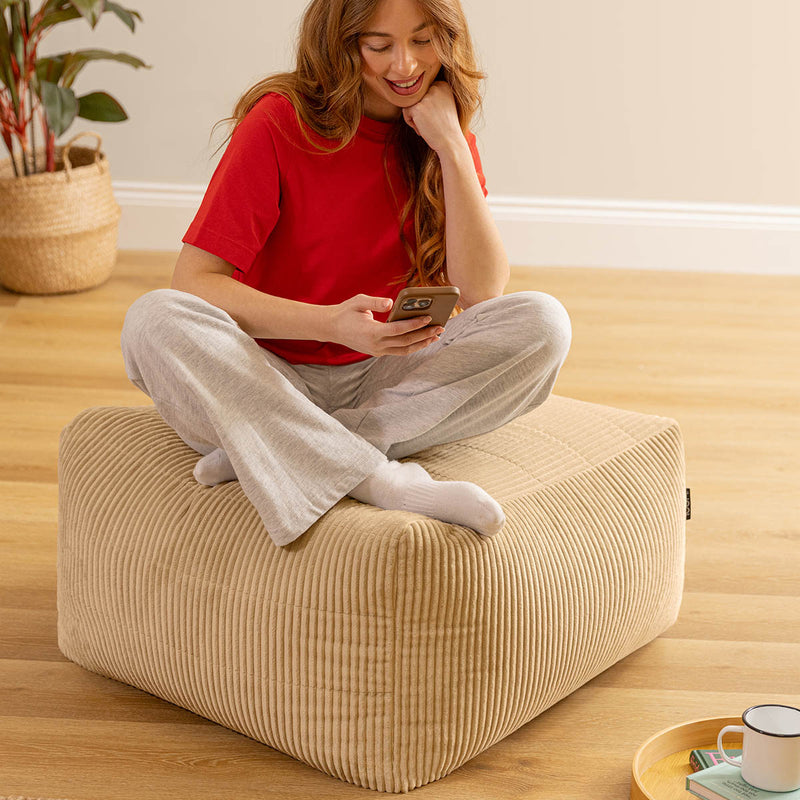 Noa Modular Bean Bag Footstool - Jumbo Cord - Stone