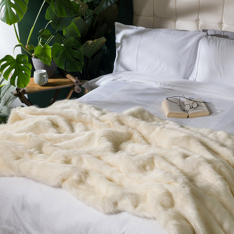 Sabrina Spikey Faux Fur Throw - Beige