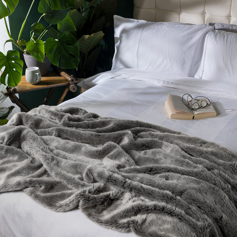 Luxury Faux Fur Throw Blanket - Grey