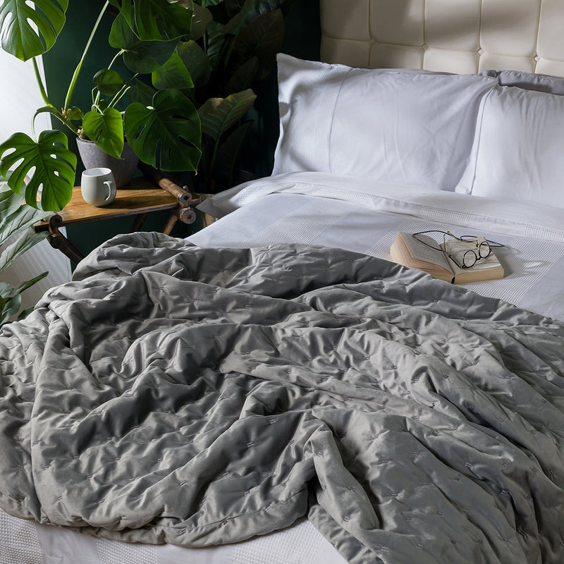 Rosa Quilted Velvet Throw - Grey