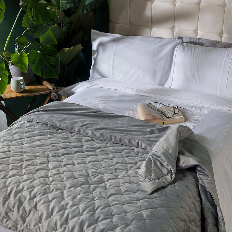 Rosa Quilted Velvet Throw - Grey