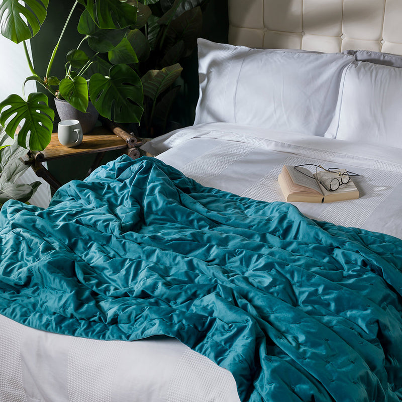 Rosa Quilted Velvet Throw - Teal