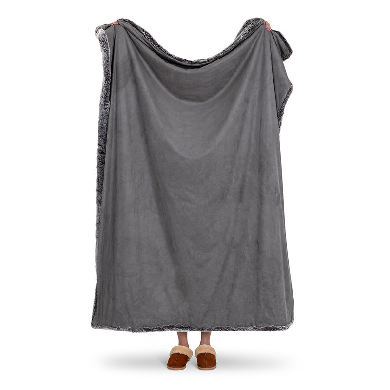 Luxury Faux Fur Throw Blanket - Grey