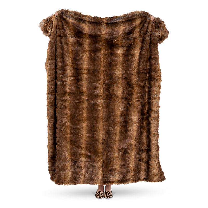 Luxury Faux Fur Throw Blanket - Brown