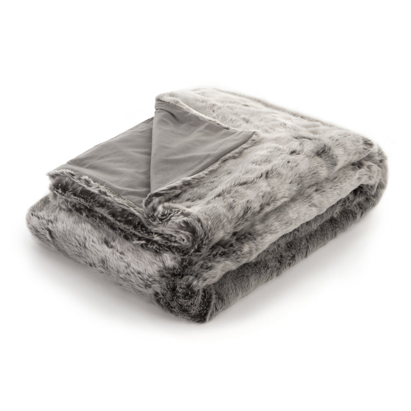 Luxury Faux Fur Throw Blanket - Grey
