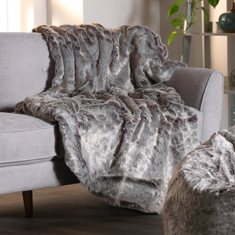 Luxury Faux Fur Throw Blanket - Grey